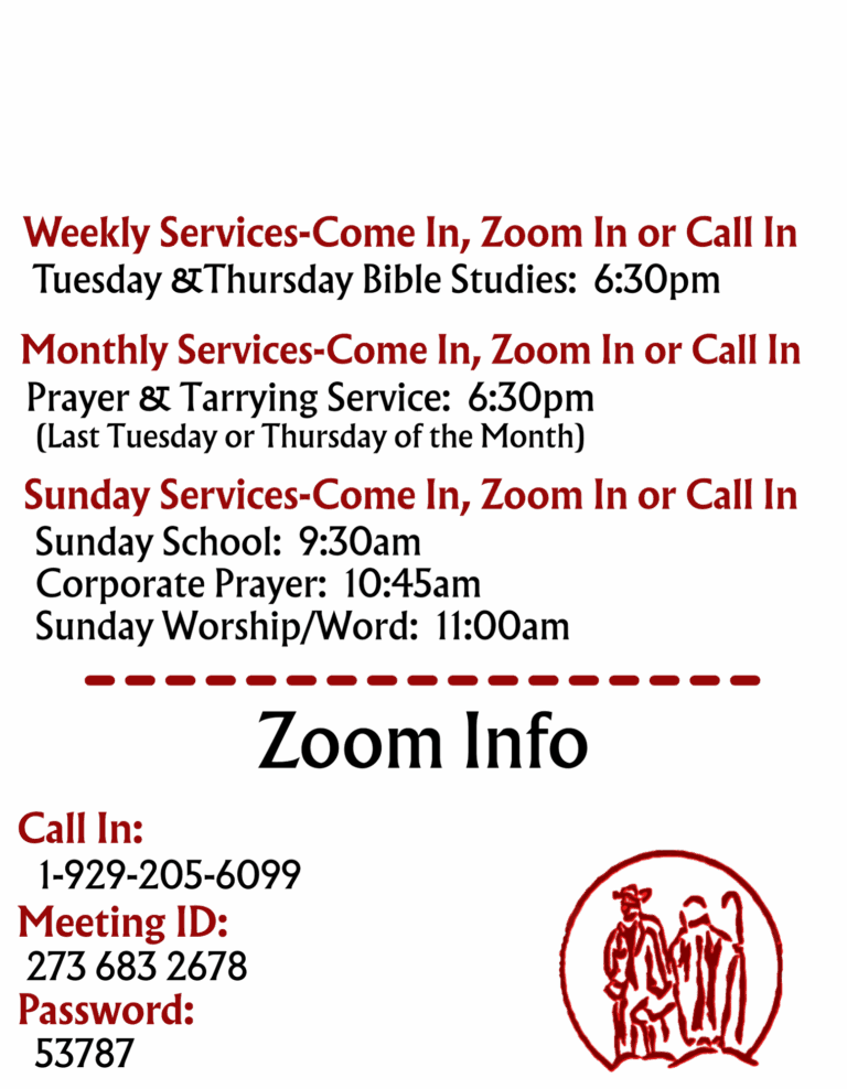 Church Schedule and/or times